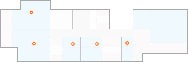 3階本館案内図ー3階の出入口を基準として左から次の時計回りで化粧室、常設監査場、CCTV統合管制センター、文化芸術課、企画予算室、セマウル体育課、広報電算課、統計状況室、都市課、建築デザイン課、交換室があります。